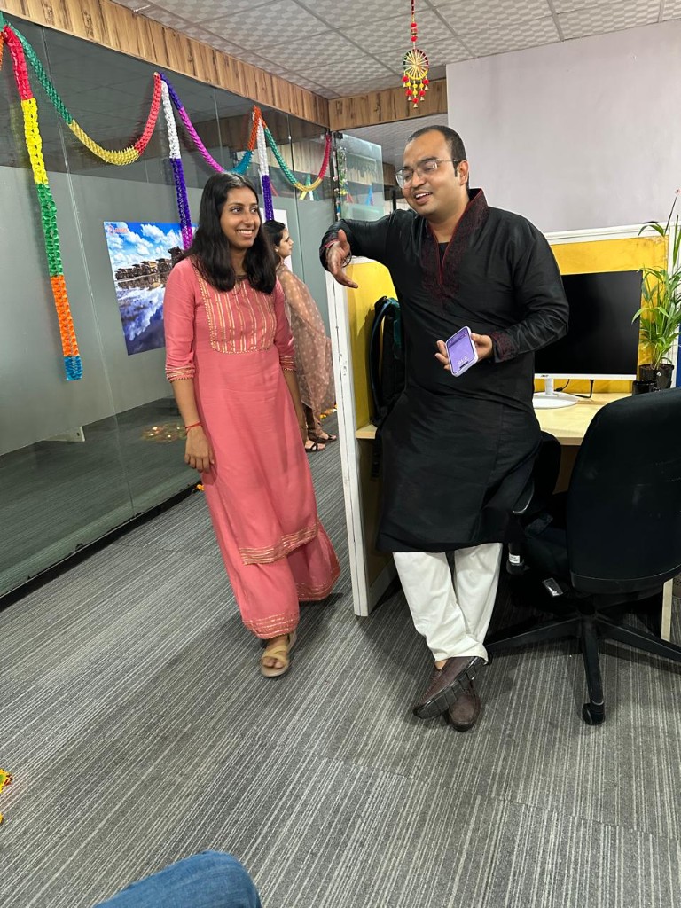 Team in festive dress at the office