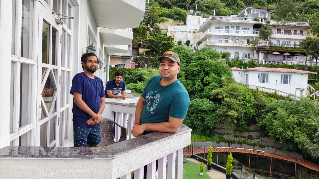 Team on a balcony retreat